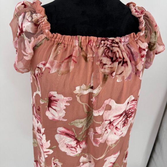 Xhilaration Womens Velvet‎ Burnout Floral Off Shoulder Dress Size M Pink Rose - Picture 4 of 8